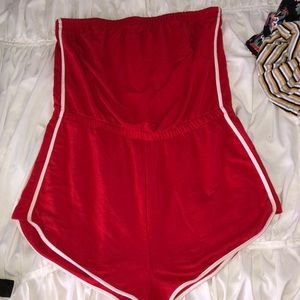 Garage red with white strips on the side romper